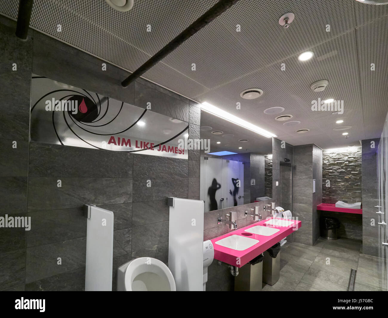 Switzerland the007 James Bond themed toilets in Piz Gloria the summit of  the Schilthorn at 2,684 m on the Stechelberg Murren Schilthorn cable car  Stock Photo - Alamy