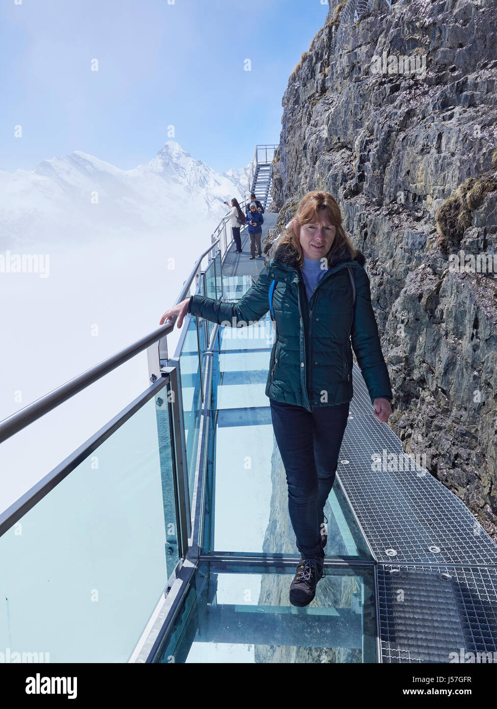 Switzerland Birg station Thrill walk on the Schilthorn below Piz Gloria ...