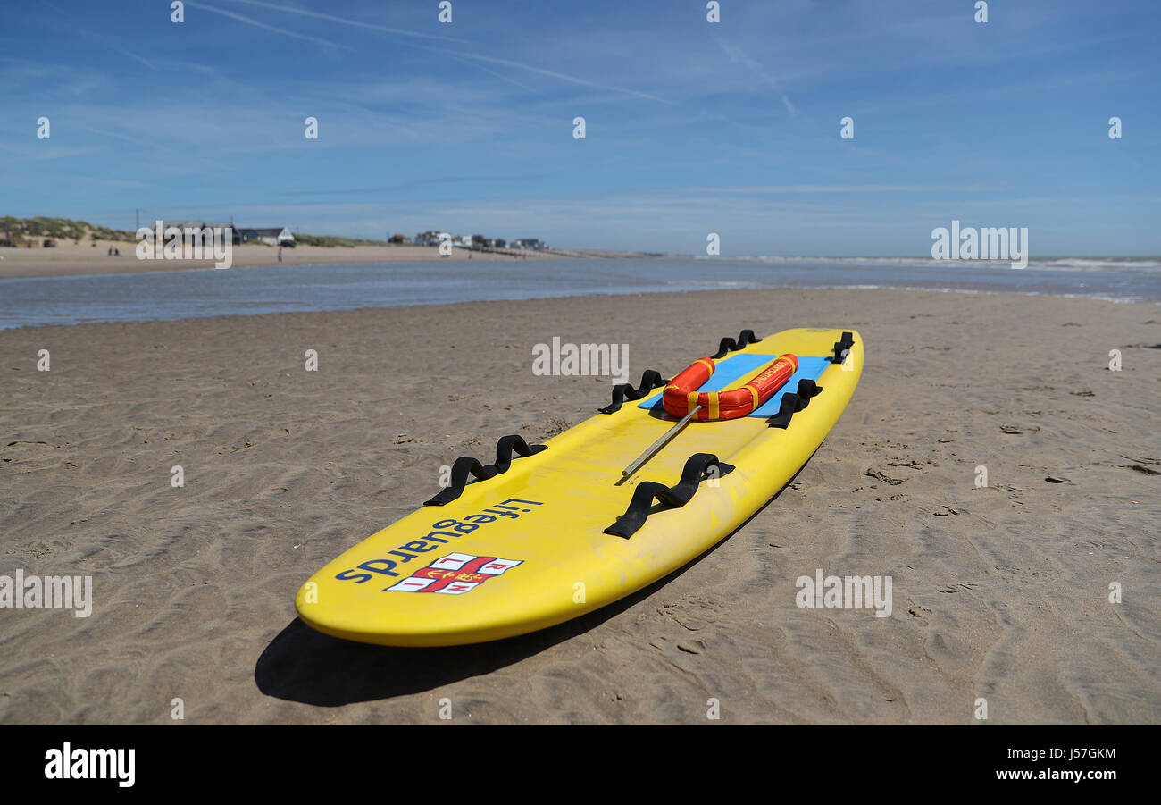 a-rnli-surf-board-on-the-beach-as-the-rnli-giving-a-demonstration-at