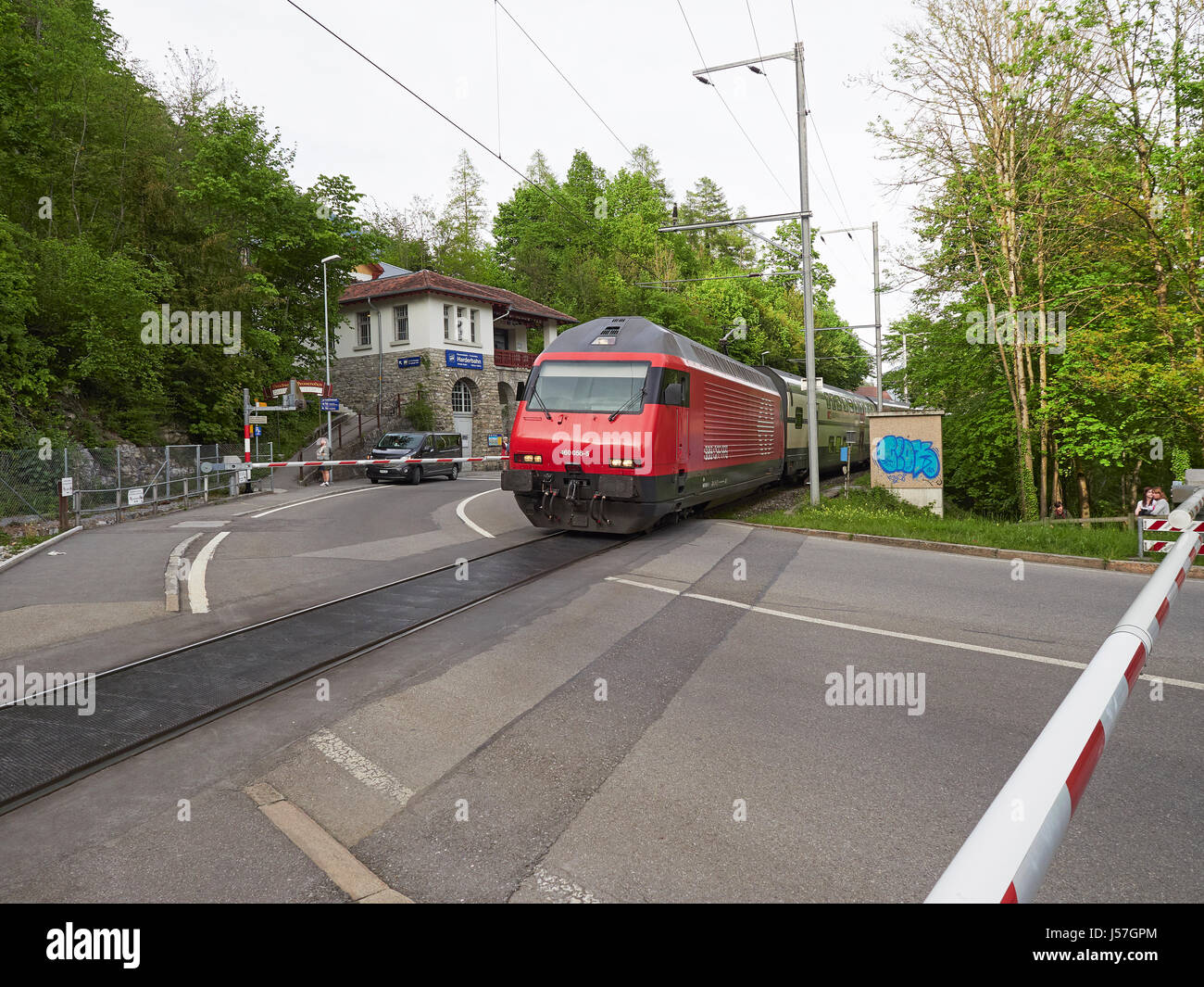 Switzerland an SBB intercity IC train leaving Interlaken Ost for Bern
