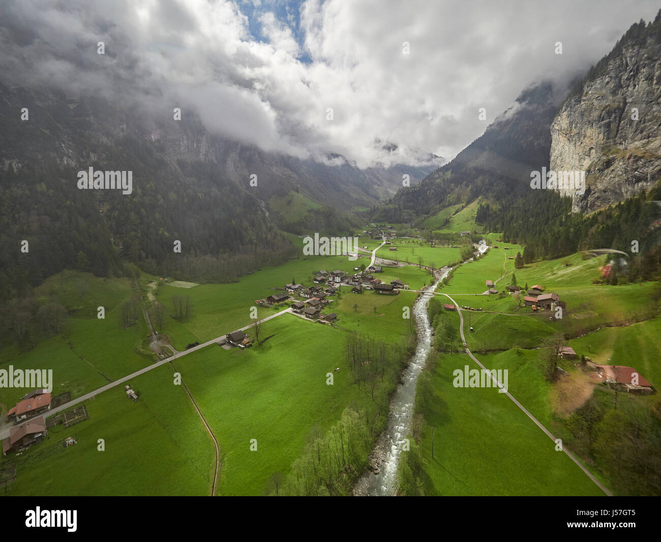 Switzerland the Lauterbrunnen valley from the Stechelberg Murren Schilthorn cable car Stock Photo