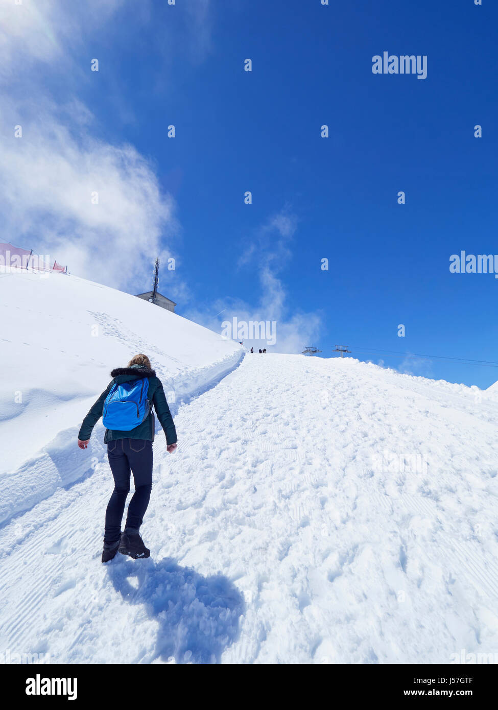 Switzerland Birg station Thrill walk on the Schilthorn below Piz Gloria ...