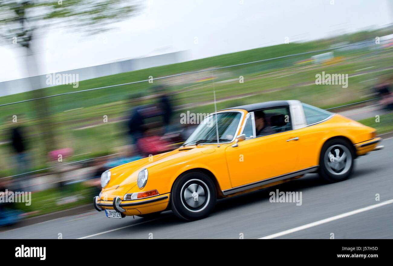 A historical Porsche 911 Targa at the Maikaefertreffen (May Beetle Meeting) in Hanover (Germany), 01 May 2017. Fans and owners of Beetles, Transporters and other historical vehicles got together to show their classic cars. | usage worldwide Stock Photo