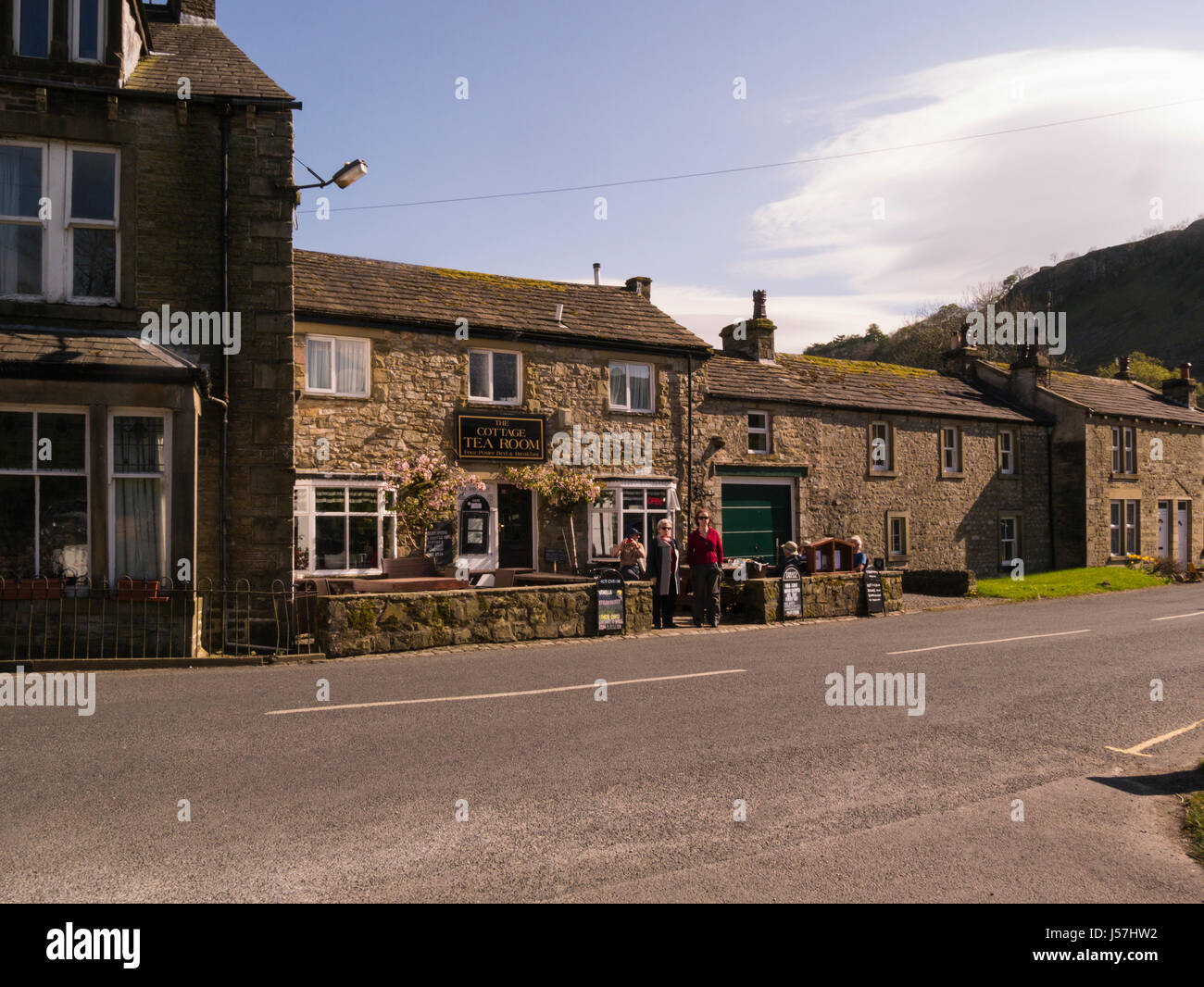The Cottage Tea Room Bed and Breakfast Kettlewell village Upper Wharfedale Yorkshire Dales National Park North Yorkshire Great Britain GB UK Stock Photo