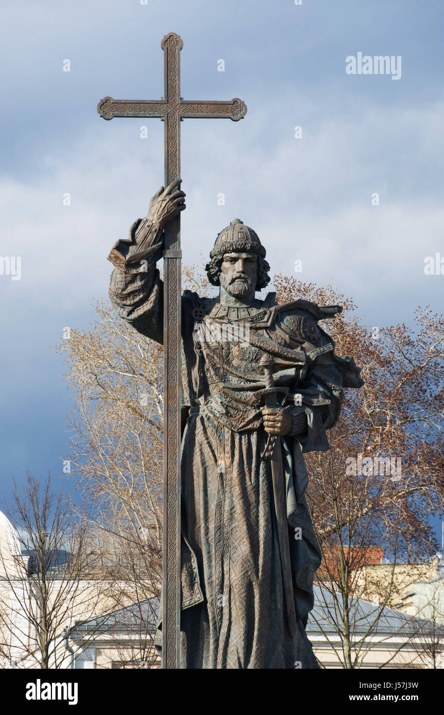 Statue of prince Vladimir the Great, the founder of the Russian State, a tenth-century ruler of Kiev who converted his kingdom to Orthodox Christiany Stock Photo