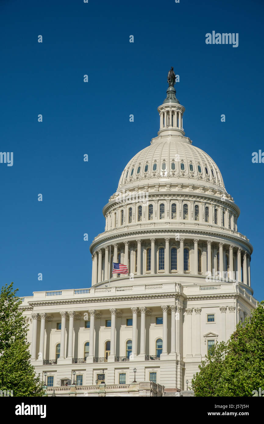 Front of U.S. Capitol with Flag at Half-Mast, Washington, DC Stock Photo
