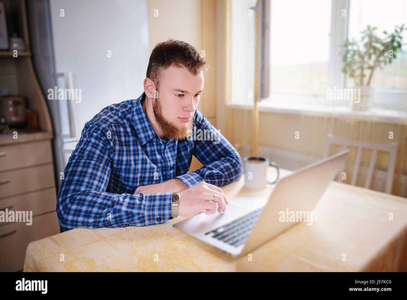 close up of executive business man with laptop working concentrated. Stock Photo