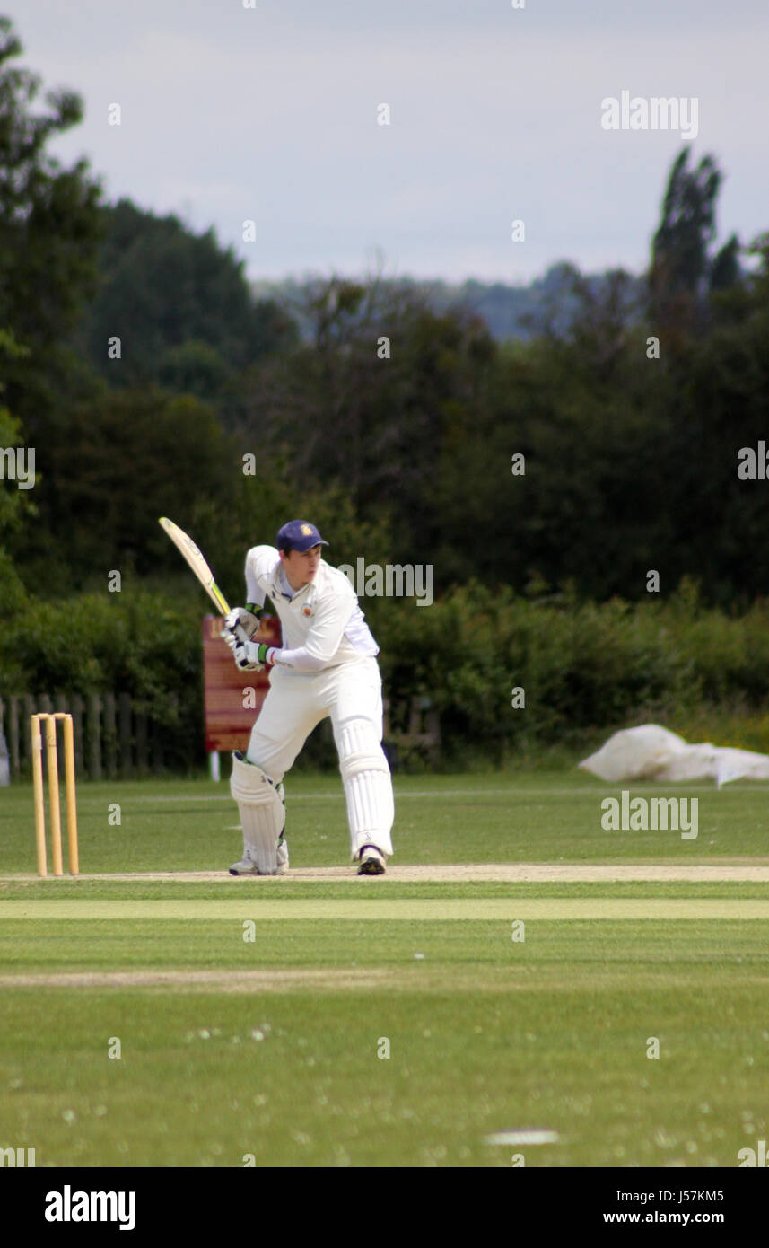 Batting in an English game of cricket Stock Photo