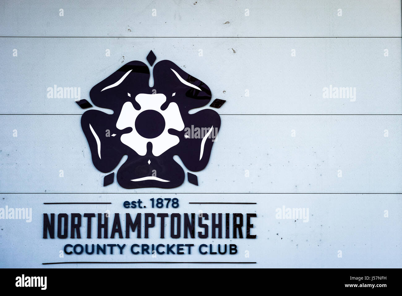 Northamptonshire County Cricket ground emblem on the wall of atheir stadium in the town of Northampton, England. Stock Photo