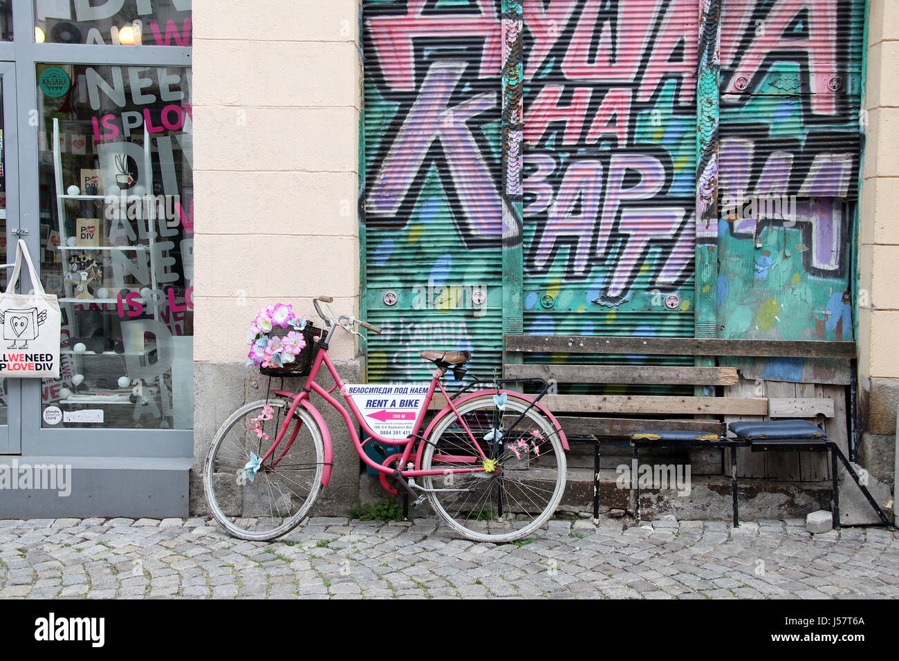 Bike rental in the trendy Kapana district of Plovdiv Stock Photo - Alamy