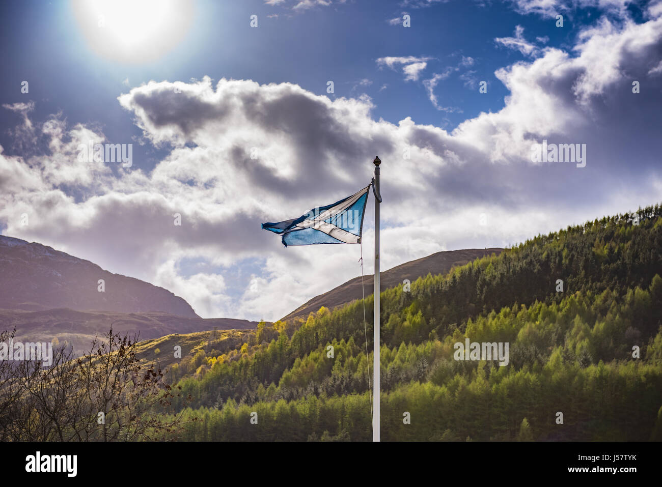 Flag of Scotland, Laggan Locks, Highlands, Scotland. Stock Photo