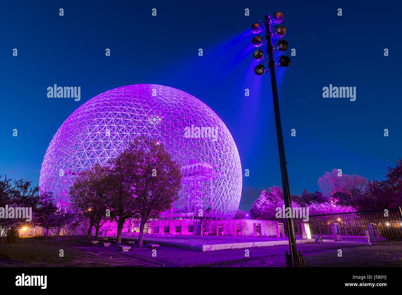 A new lighting design illuminates the Biosphere to celebrate Montreal's 375th anniversary Stock Photo