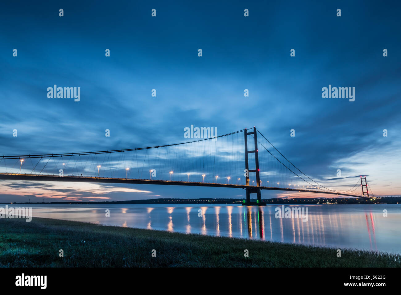 Humber Bridge at dusk Stock Photo