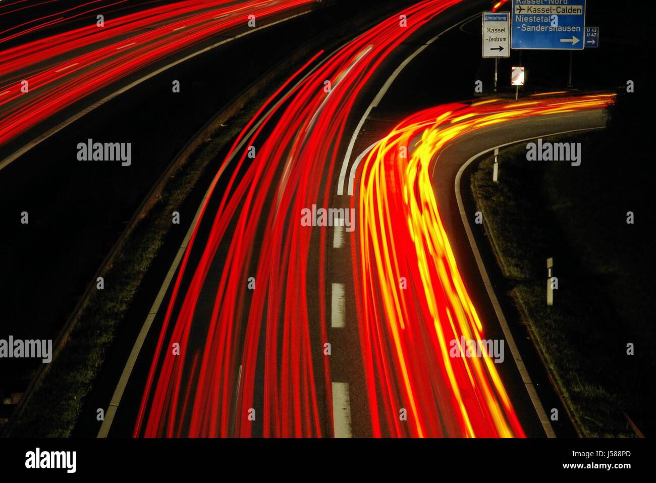 night nighttime lights motorway highway traffic transportation night nighttime Stock Photo