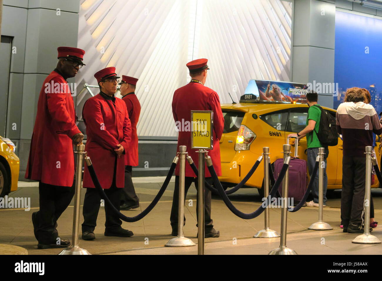 Taxi Stand at the Marriott Marquis Hotel in Times Square, New York City, USA Stock Photo