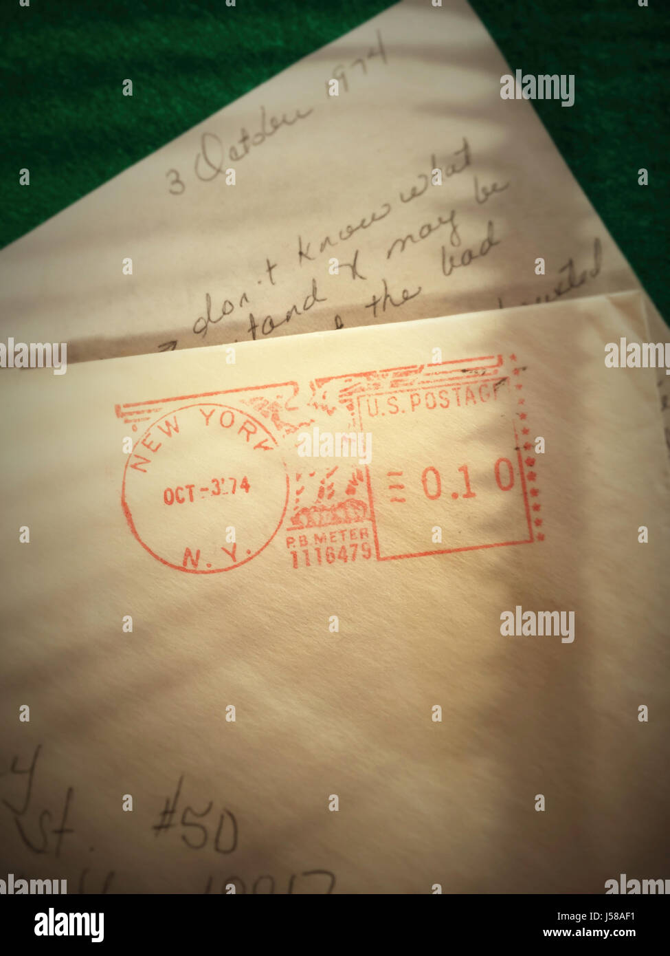 Vintage 1974 Letter with Postmark, USA Stock Photo