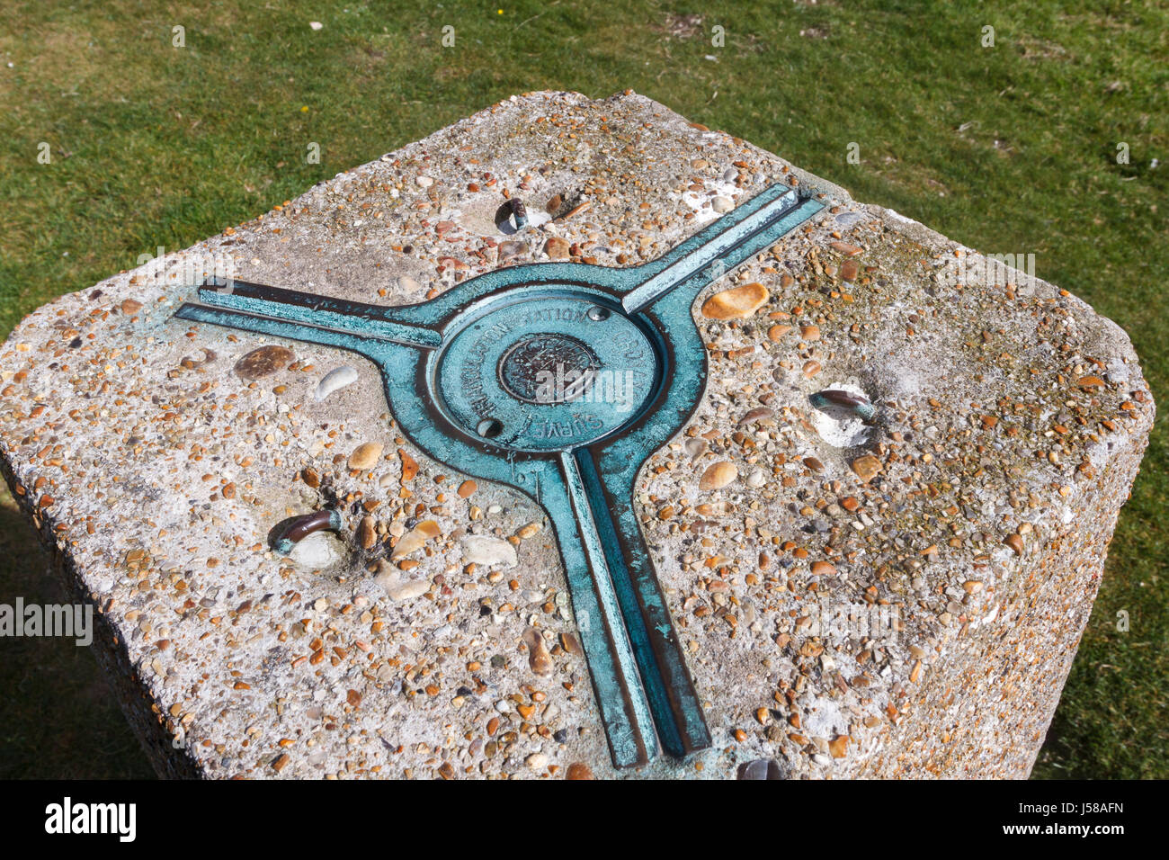 Ordnance survey triangulation station, Firle beacon, East Sussex,UK Stock Photo