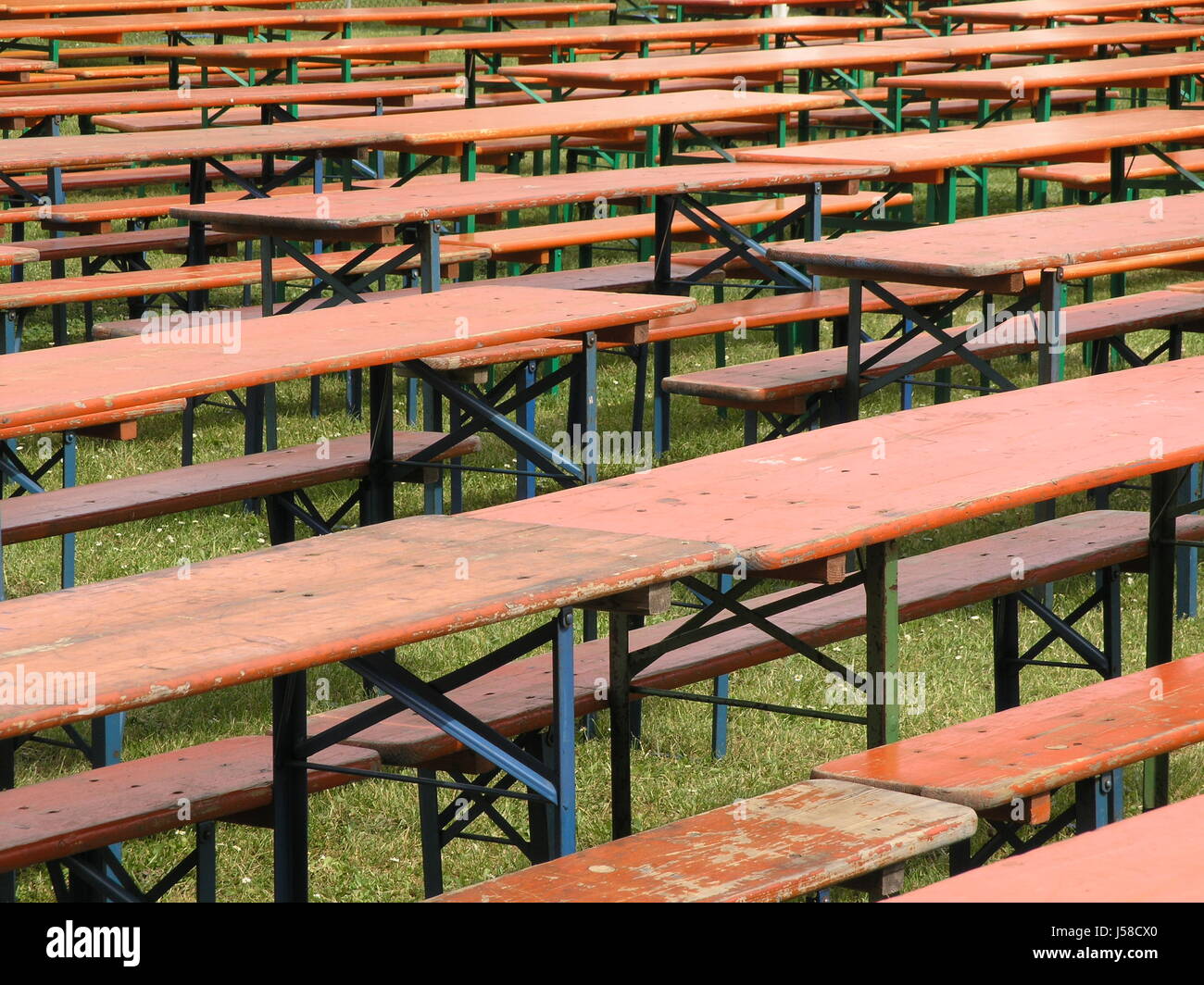 diagonal benches beer garden tables orange table biertische