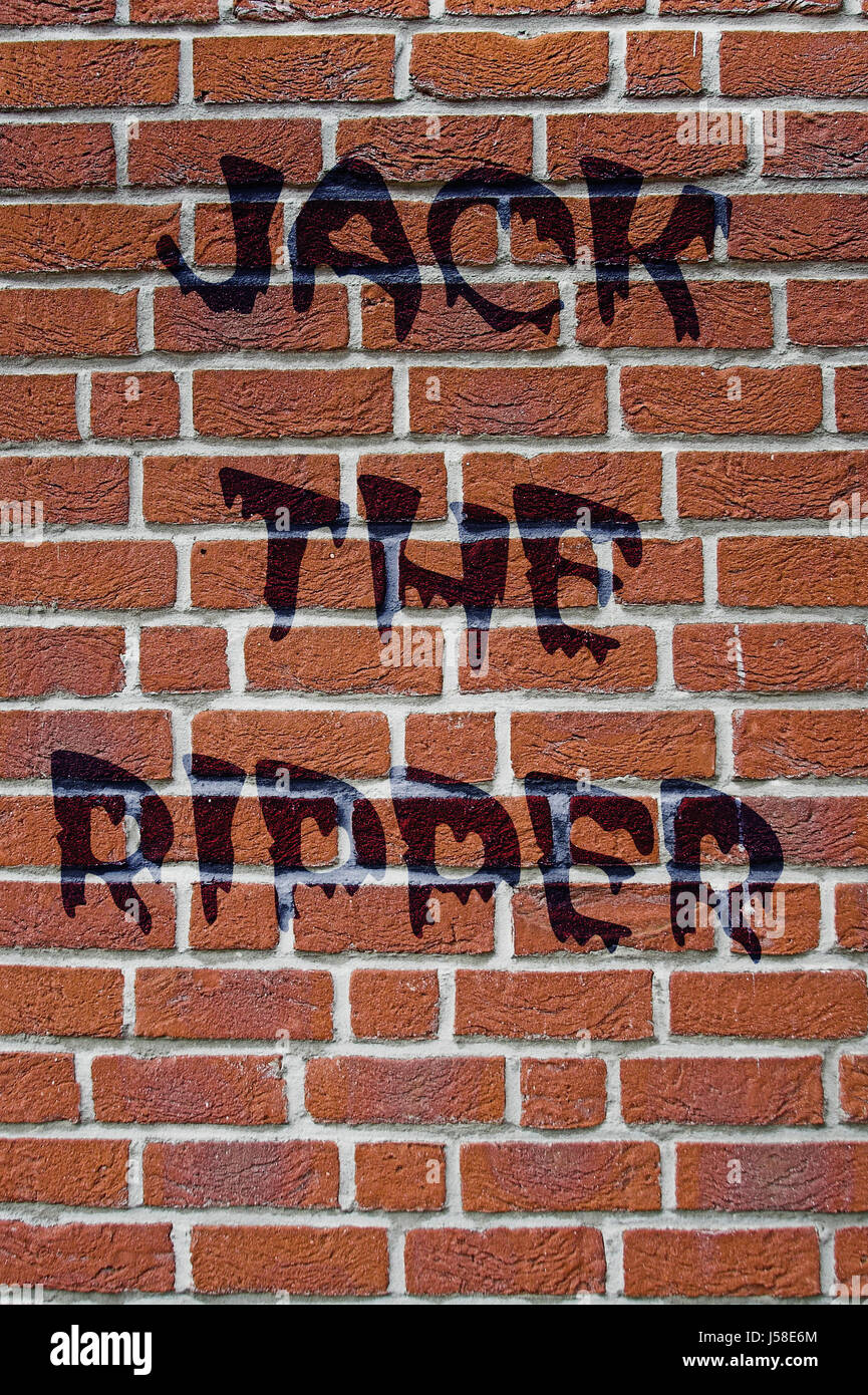 wall writing font typography sprayer brick 191 jack ripper schriftzug jack the Stock Photo