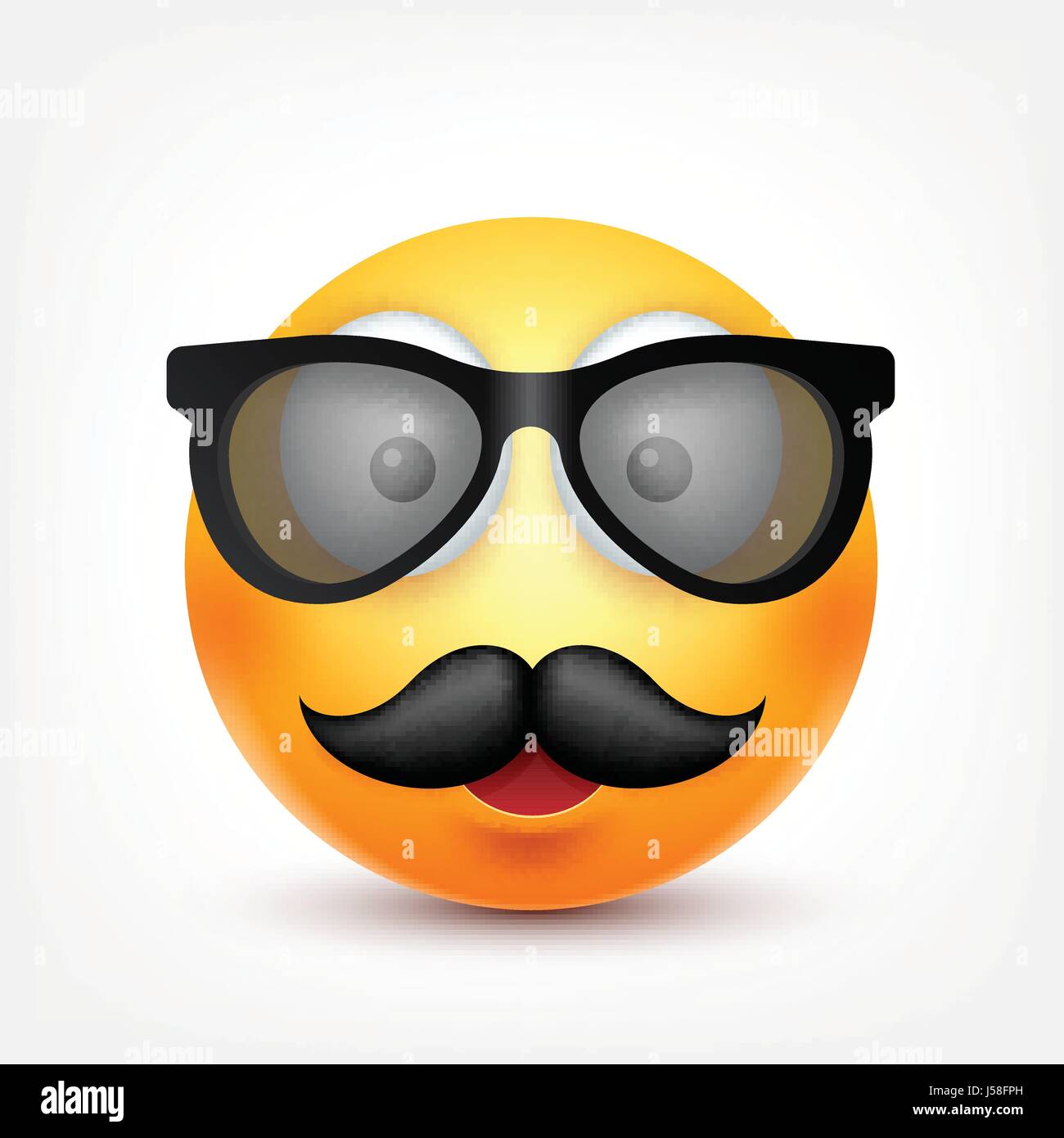 Smiley,emoticon with glasses and mustache.. Yellow face with emotions