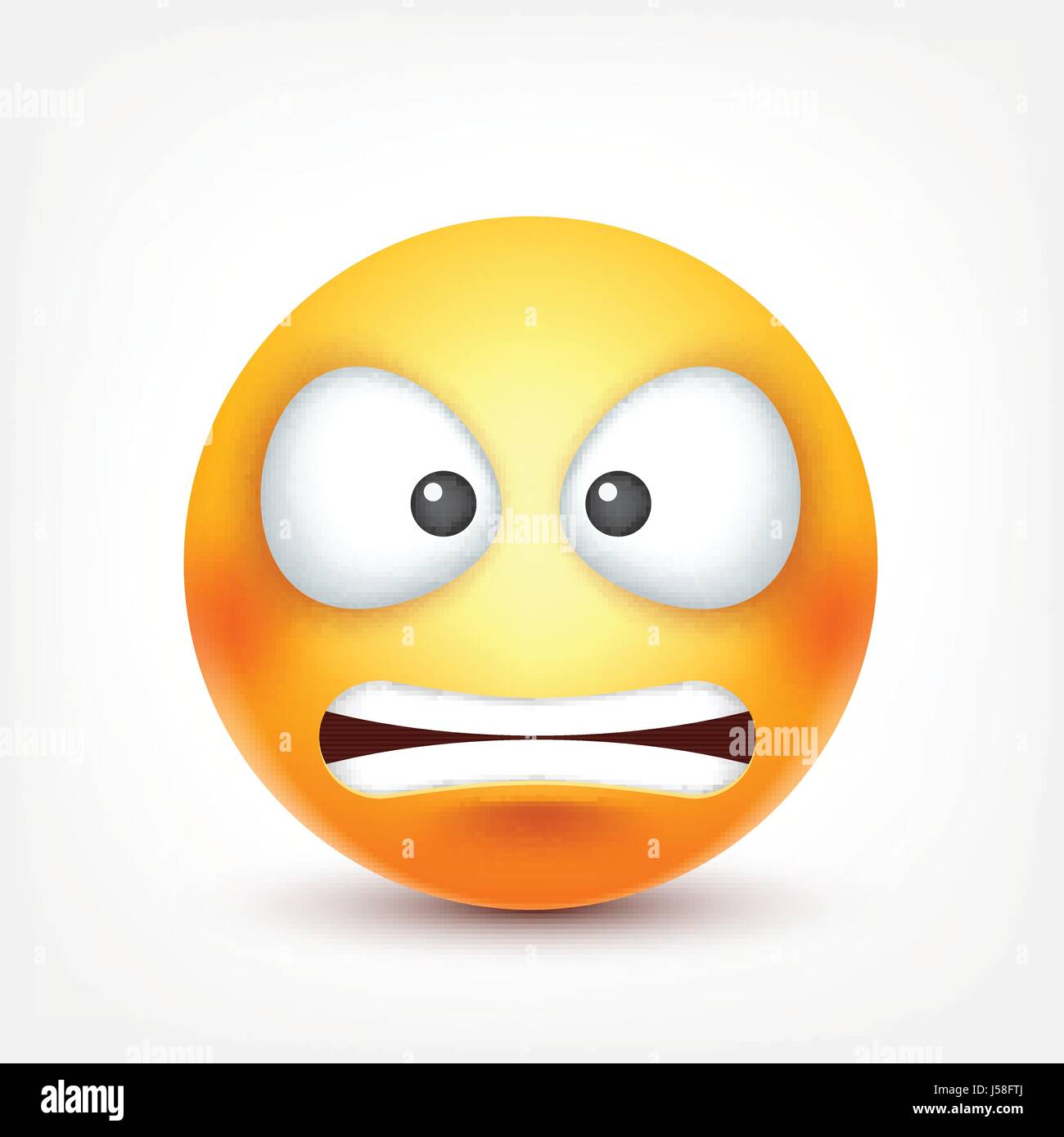 Smiley,angry emoticon. Yellow face with emotions. Facial expression. 3d realistic emoji. Funny cartoon character.Mood. Web icon. Vector illustration. Stock Vector