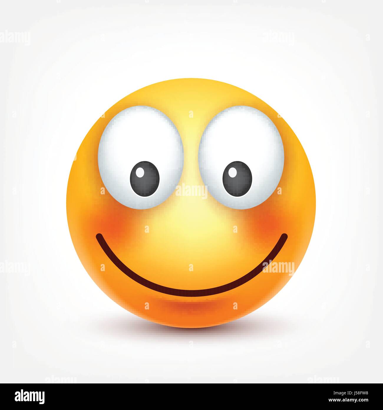 Smiley,smiling happy emoticon. Yellow face with emotions. Facial expression. 3d realistic emoji. Funny cartoon character.Mood. Web icon. Vector illustration. Stock Vector