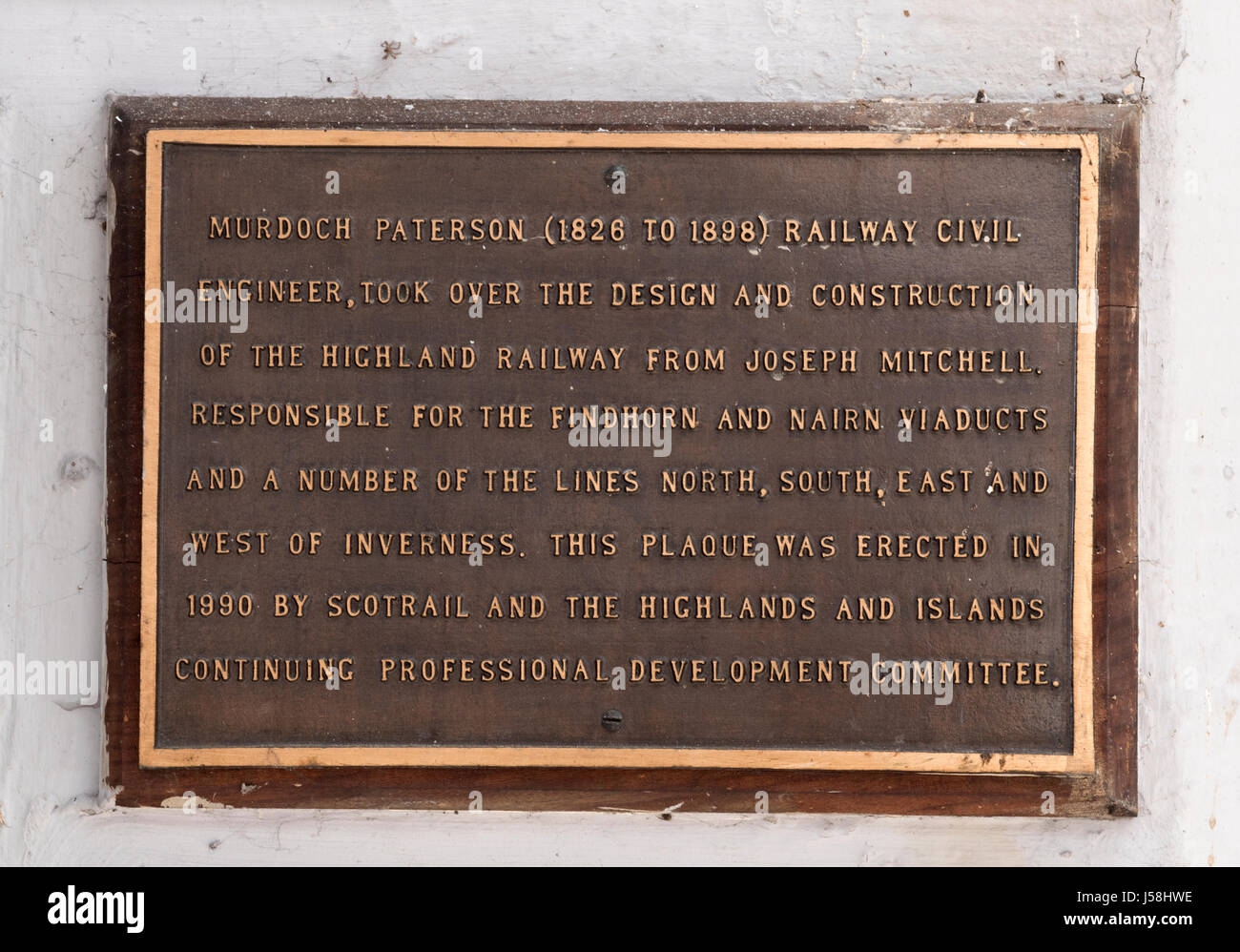 Commemorative plaque at Inverness Railway Station, Inverness, highland, Scotland, UK Stock Photo