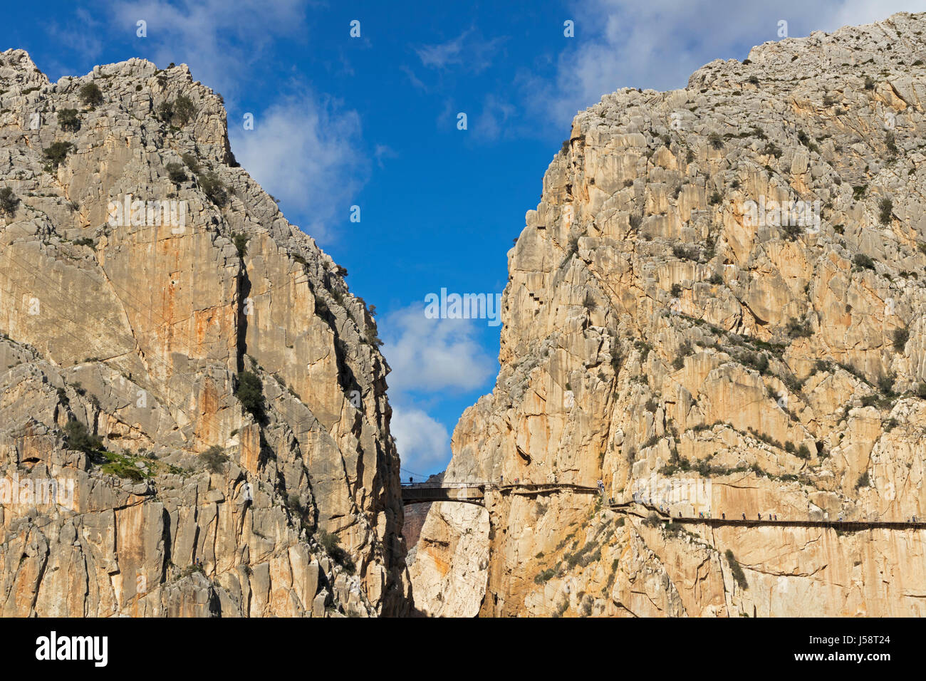 near Ardales, Malaga Province, Andalusia, southern Spain.  Visitors on the El Caminito del Rey or The King´s Walkway. The walkway is built into the si Stock Photo