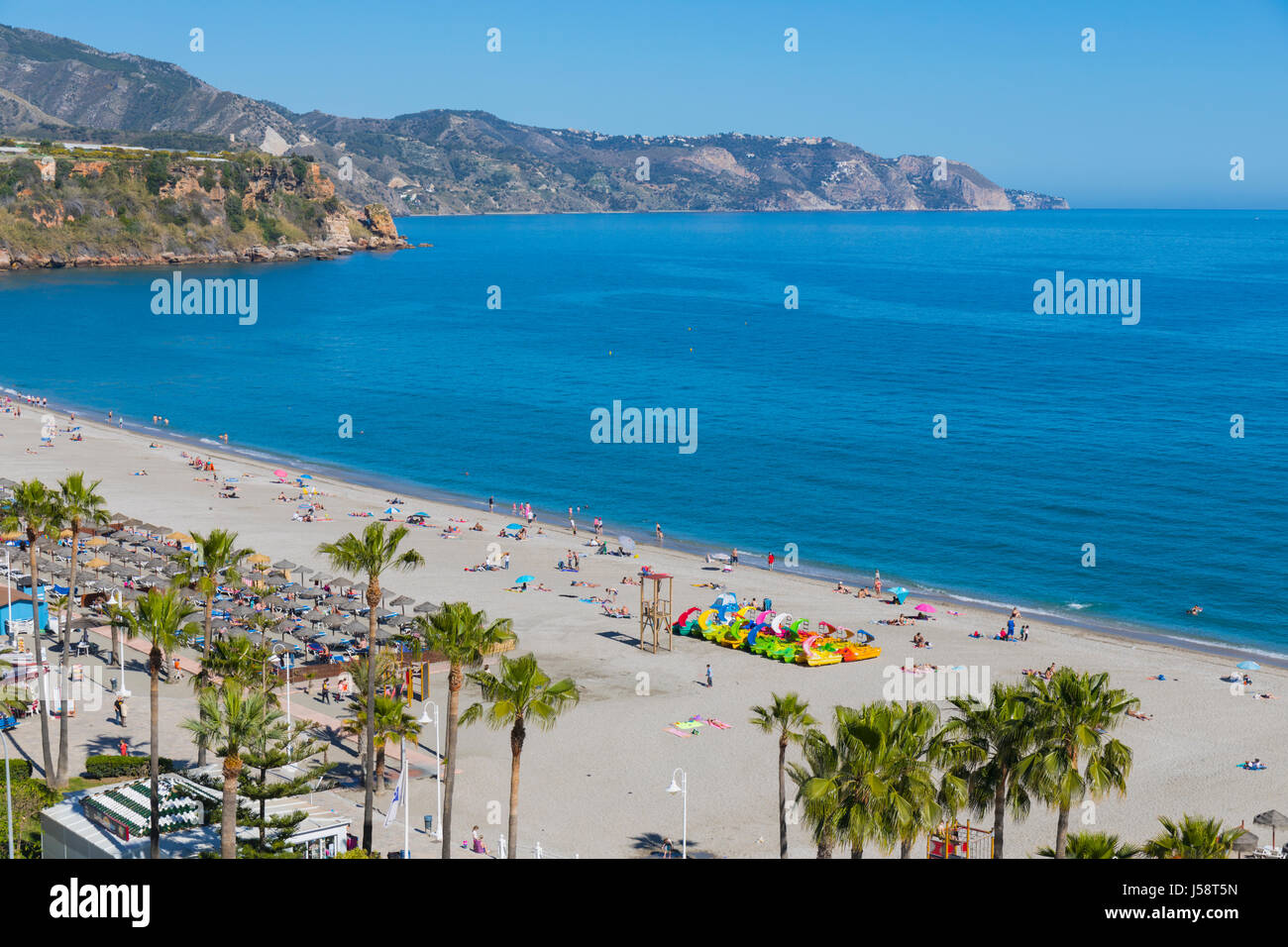 Nerja, Costa del Sol, Malaga Province, Andalusia, southern Spain.  Burriana beach. Stock Photo