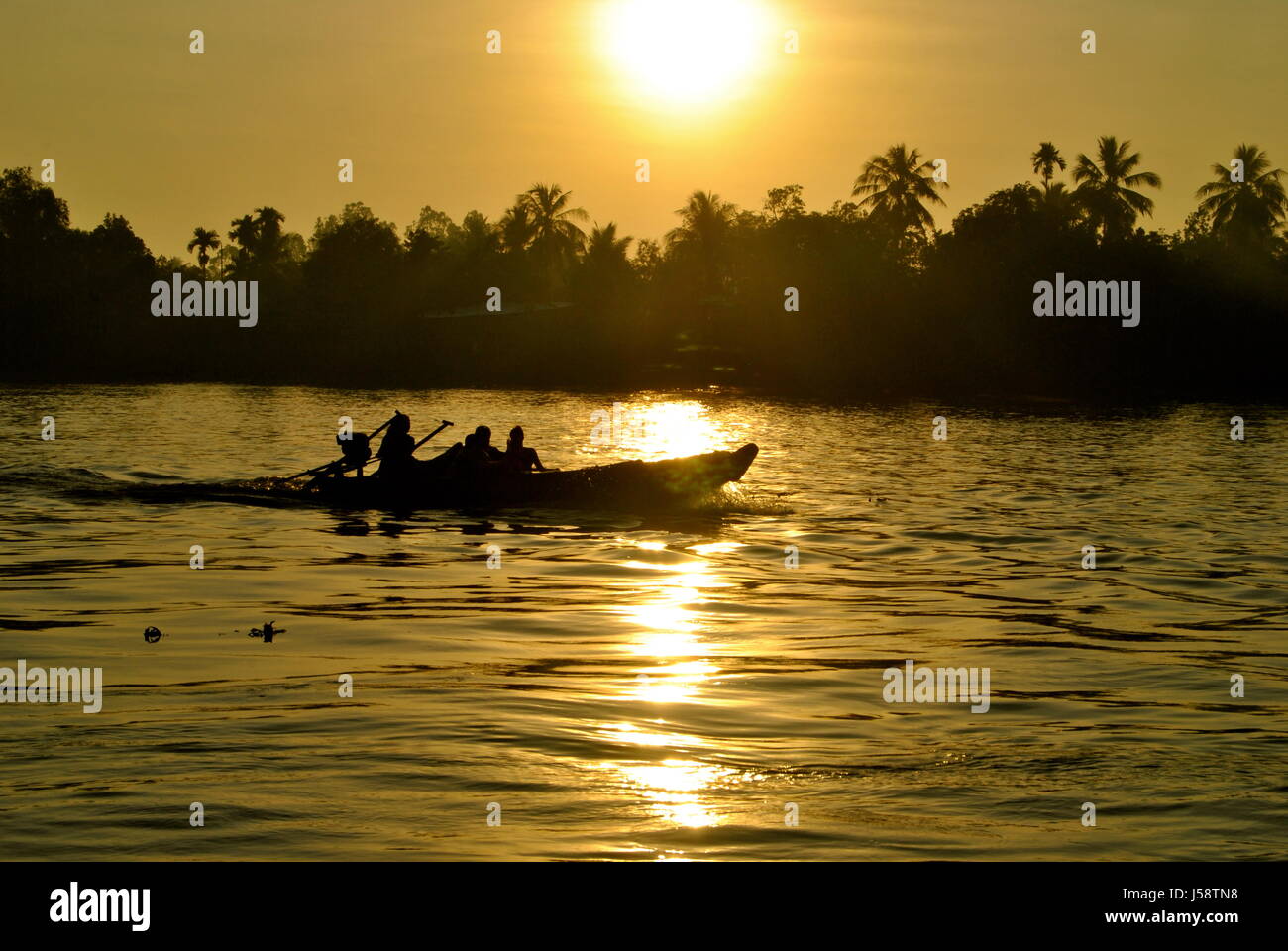 Sunrise on the Mekong River, Can Tho, Vietnam Stock Photo