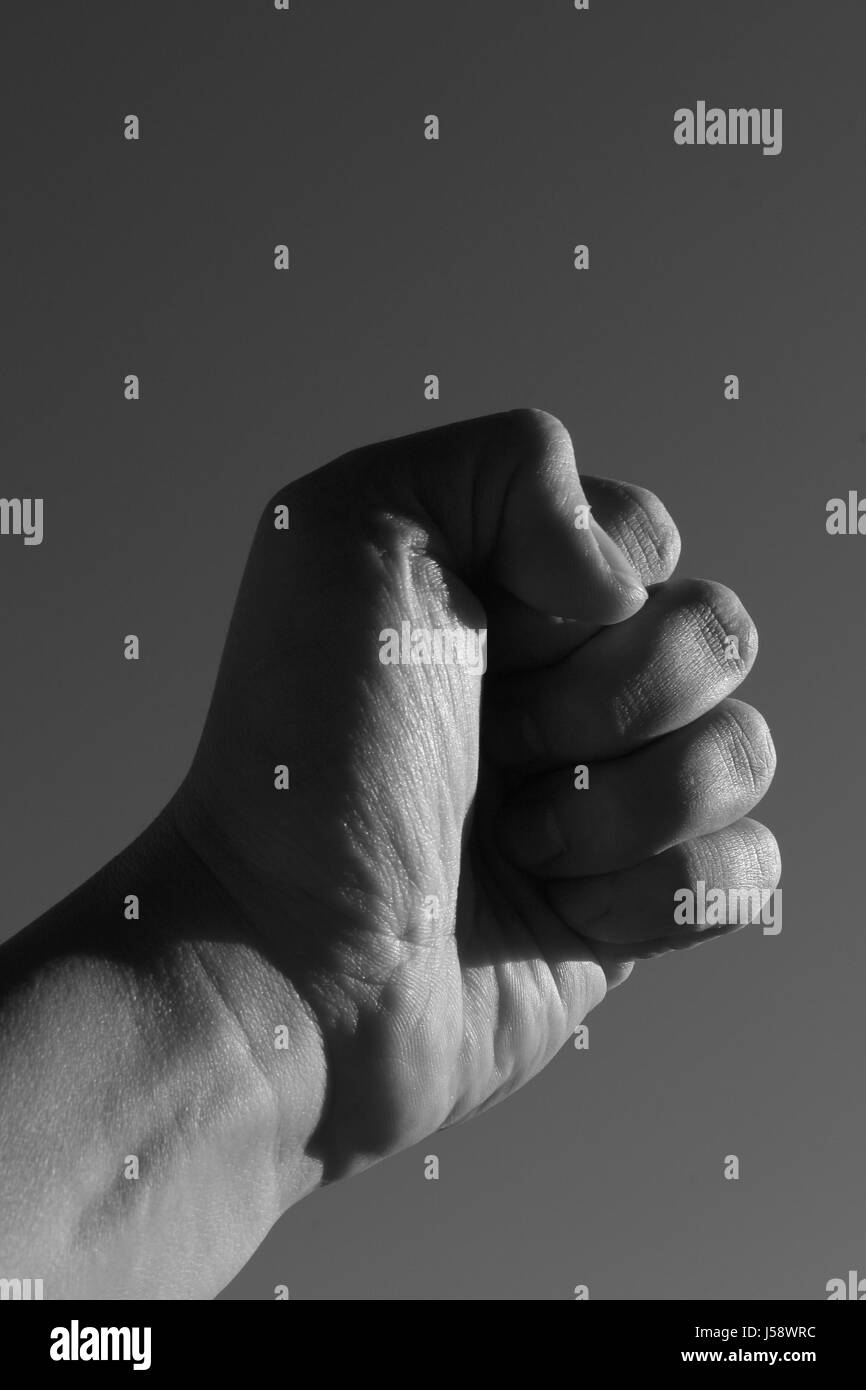 sign signal indicate show hand hands finger emotions strong skin bw fist Stock Photo
