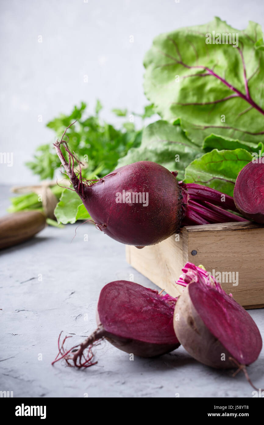 Fresh harvested organic beetroots on light gray background Stock Photo ...