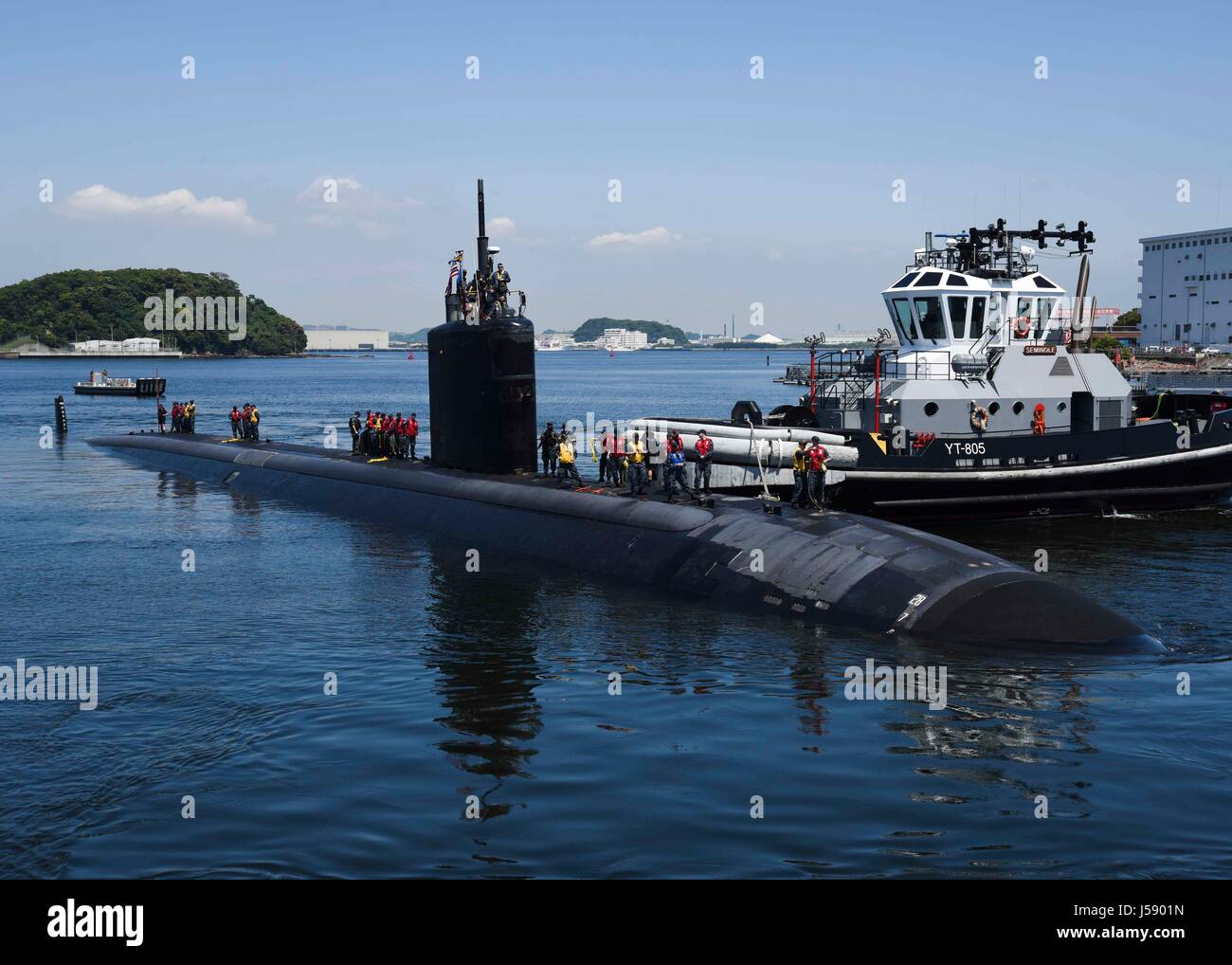 The USN Los Angeles-class fast-attack submarine USS Santa Fe moors at Fleet Activities Yokosuka May 11, 2017 in Yokosuka, Japan.    (photo by MCS2 Brian G. Reynolds /US Navy  via Planetpix ) Stock Photo