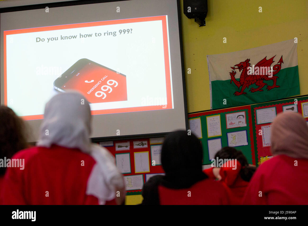 Primary school children in Wales are taught how to ring 999 Stock Photo ...