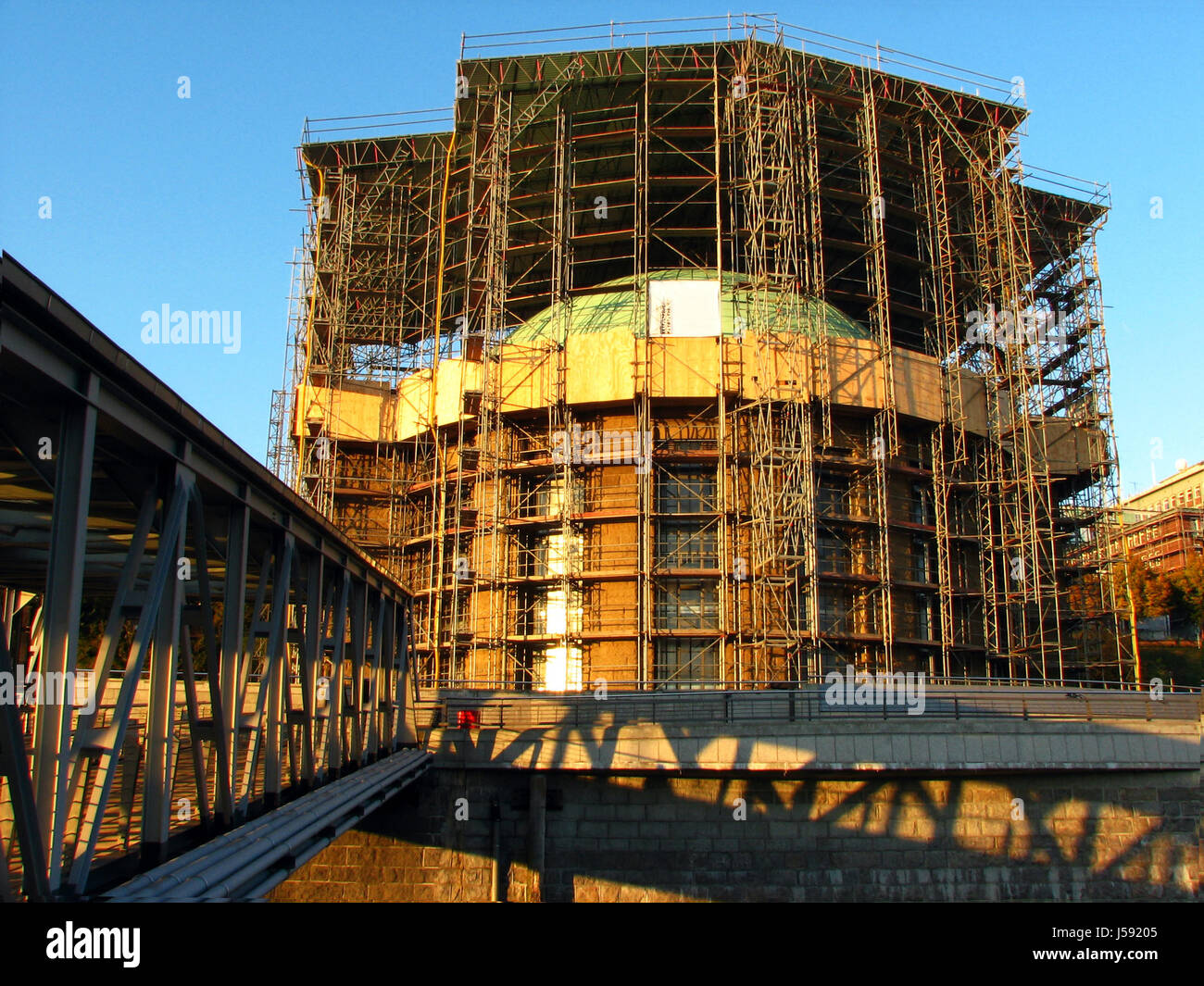 bridge mirroring gangplanks sunshine scaffold scaffolding age elder elbtunnel Stock Photo