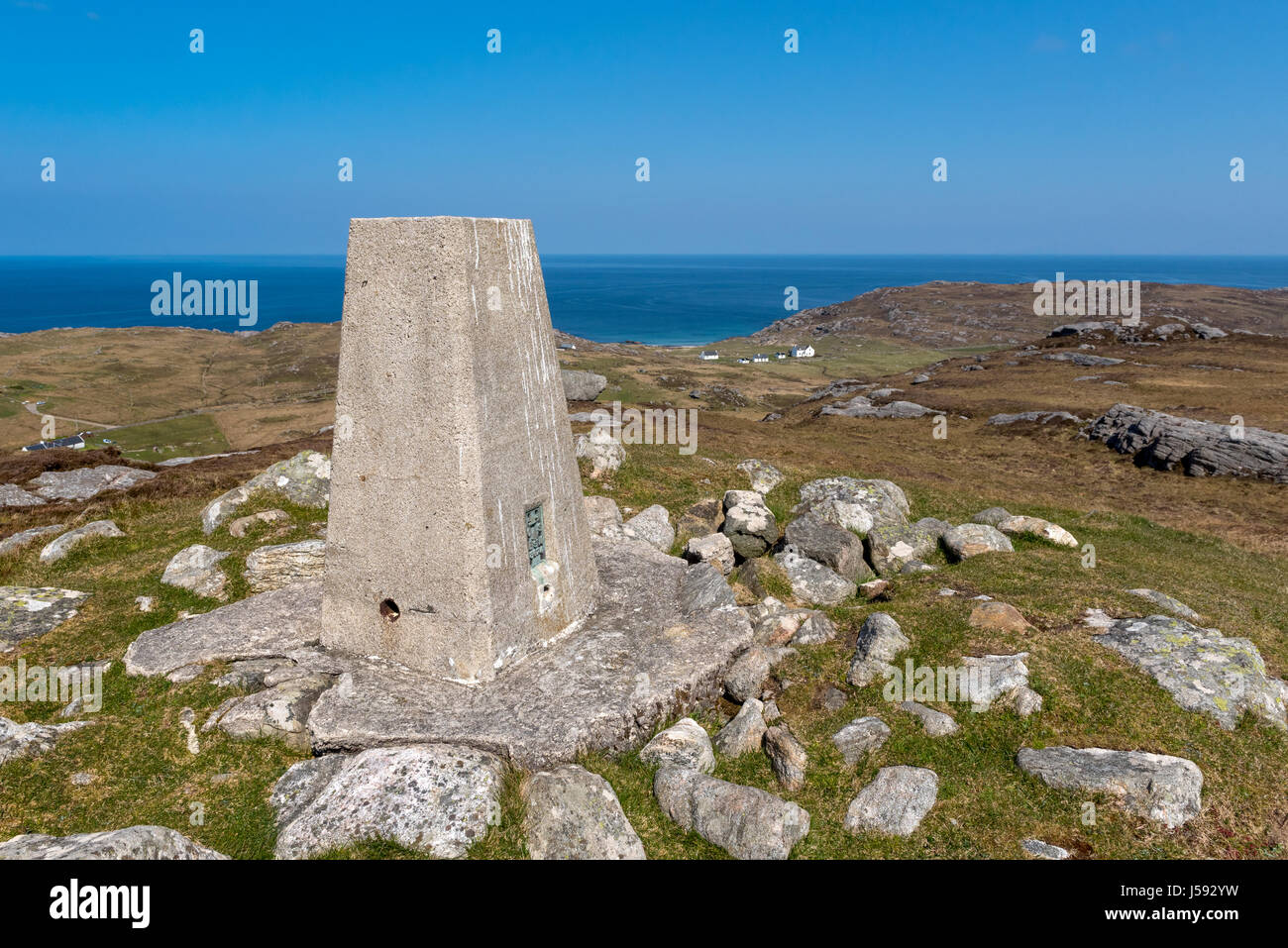 Trig  point on the summit of Ben Hogh Stock Photo