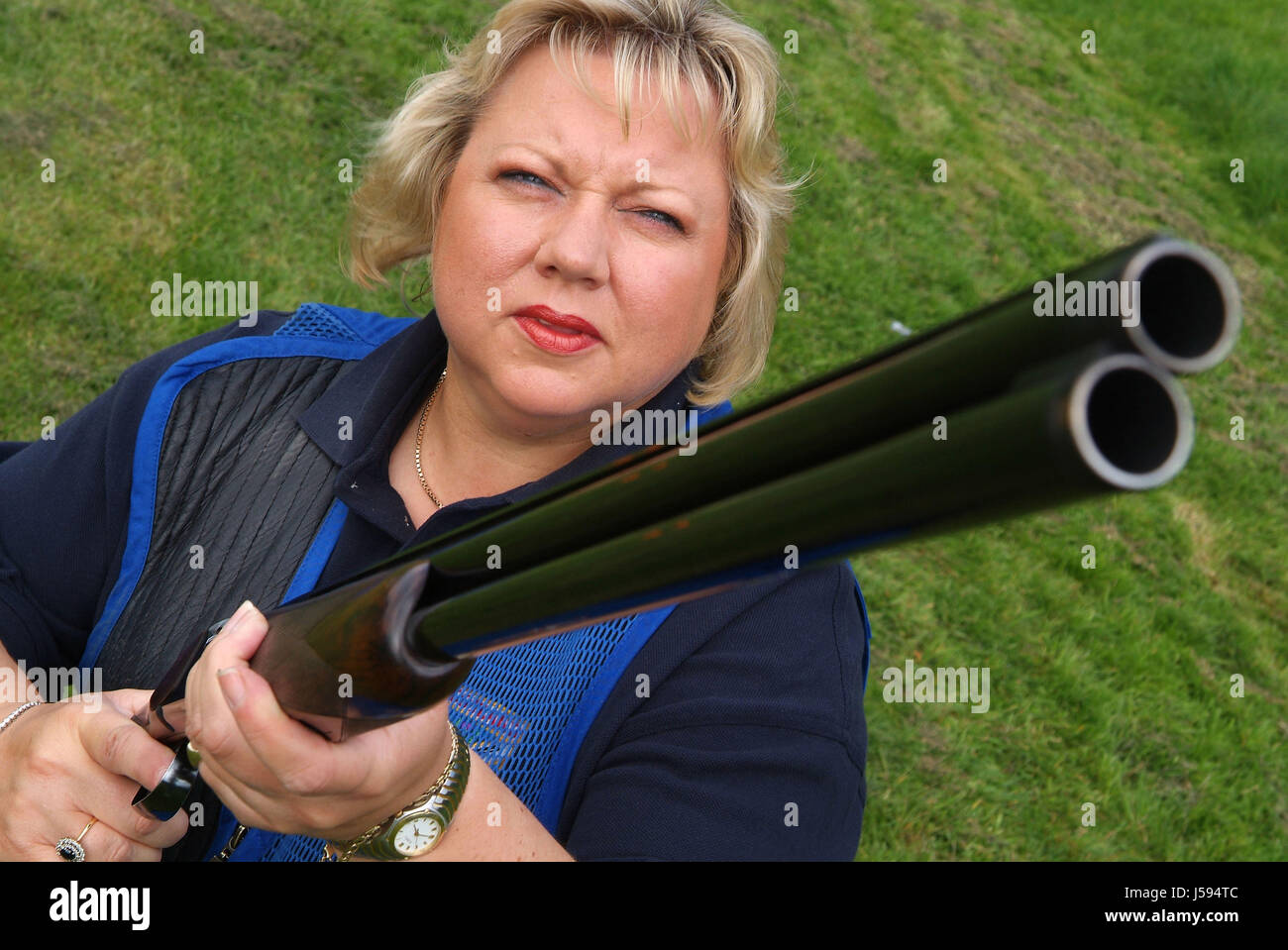 Champion clay target shooter (clay pigeon shooter) Alison Nichol Stock Photo