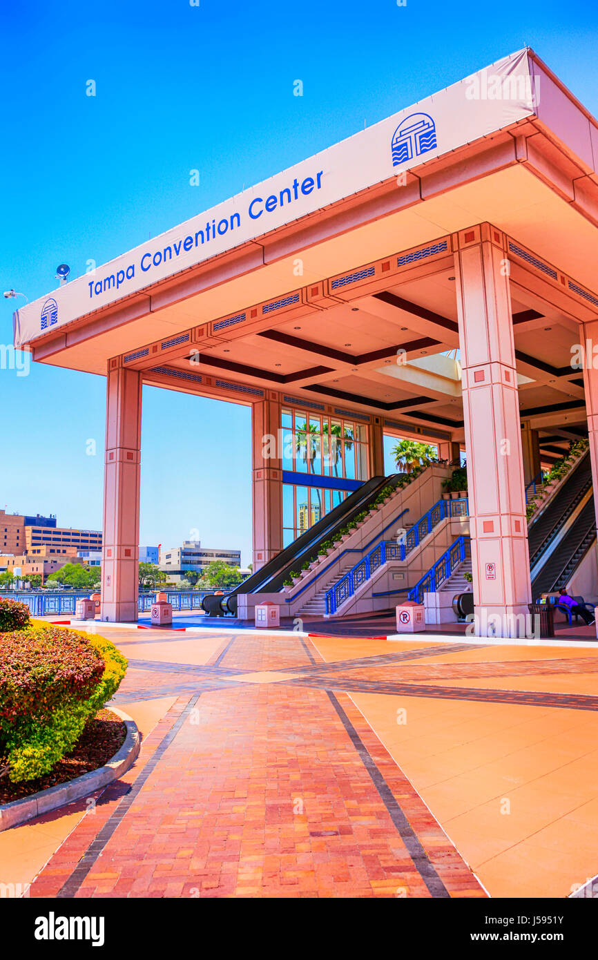Outside the pink Tampa Convention Center building in Florida Stock