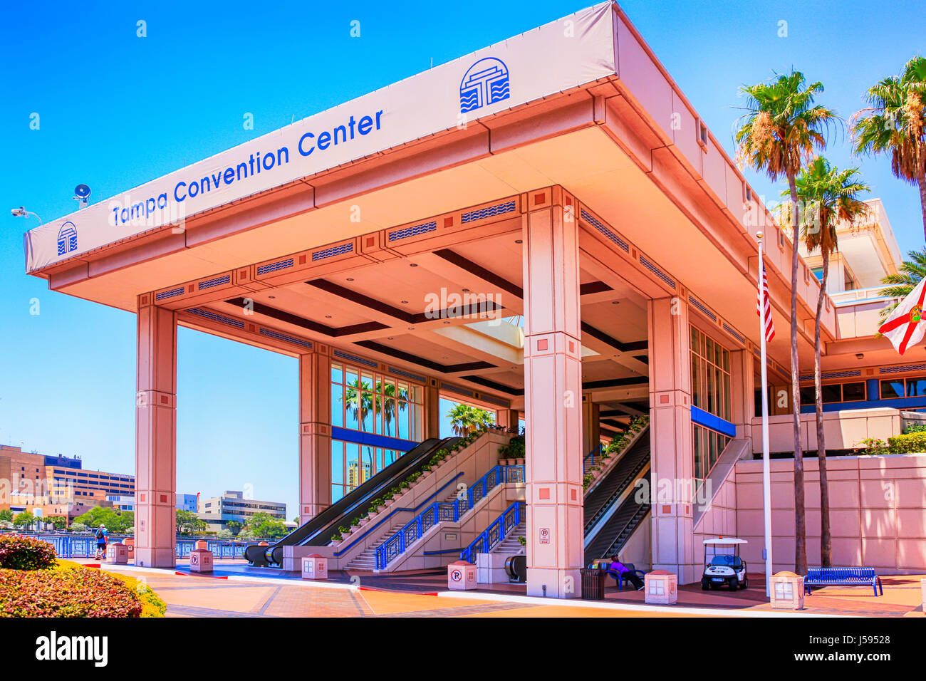 Outside the pink Tampa Convention Center building in Florida Stock
