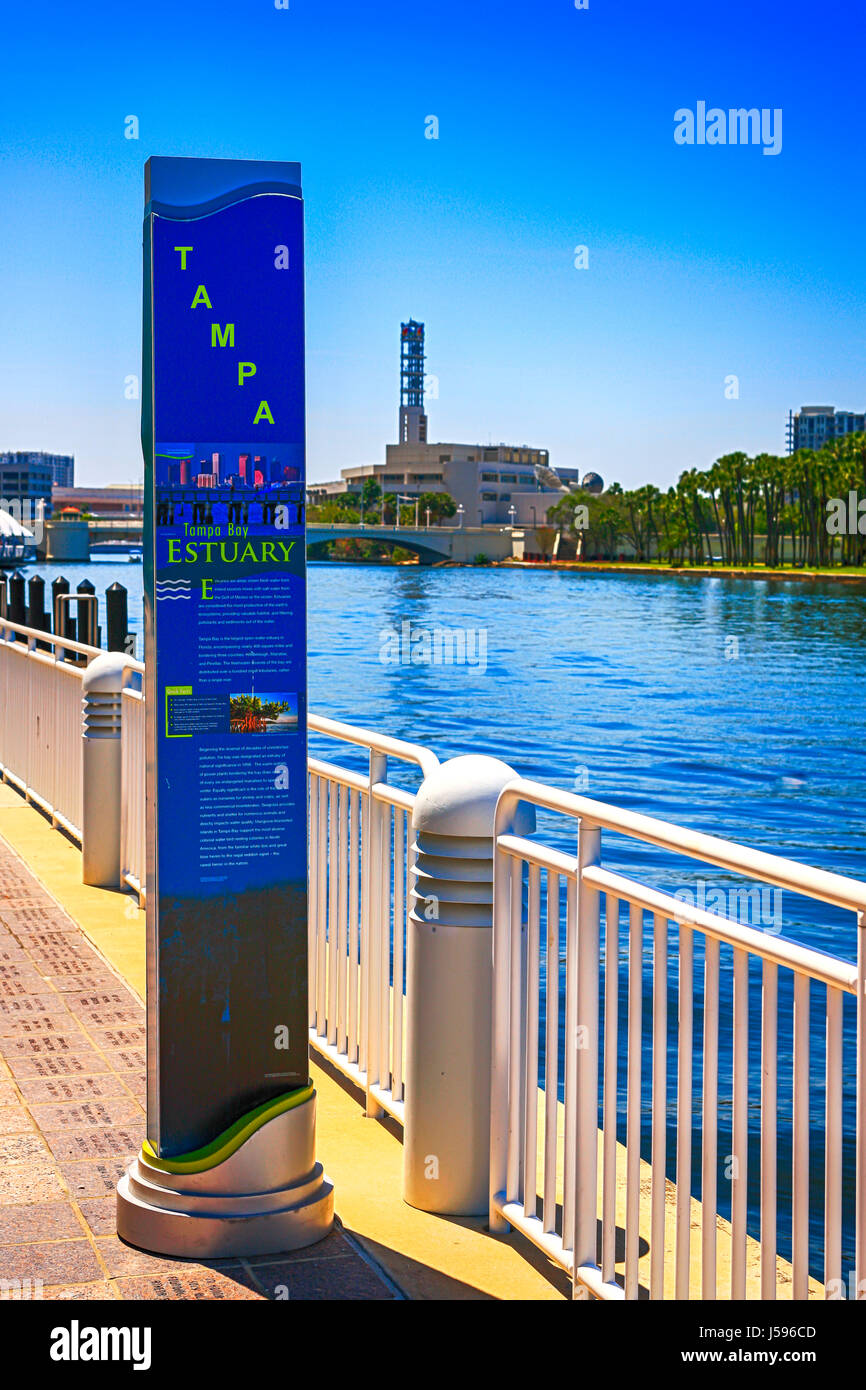 Hillsboro River estuary history plaque on the Riverwalk in downtown