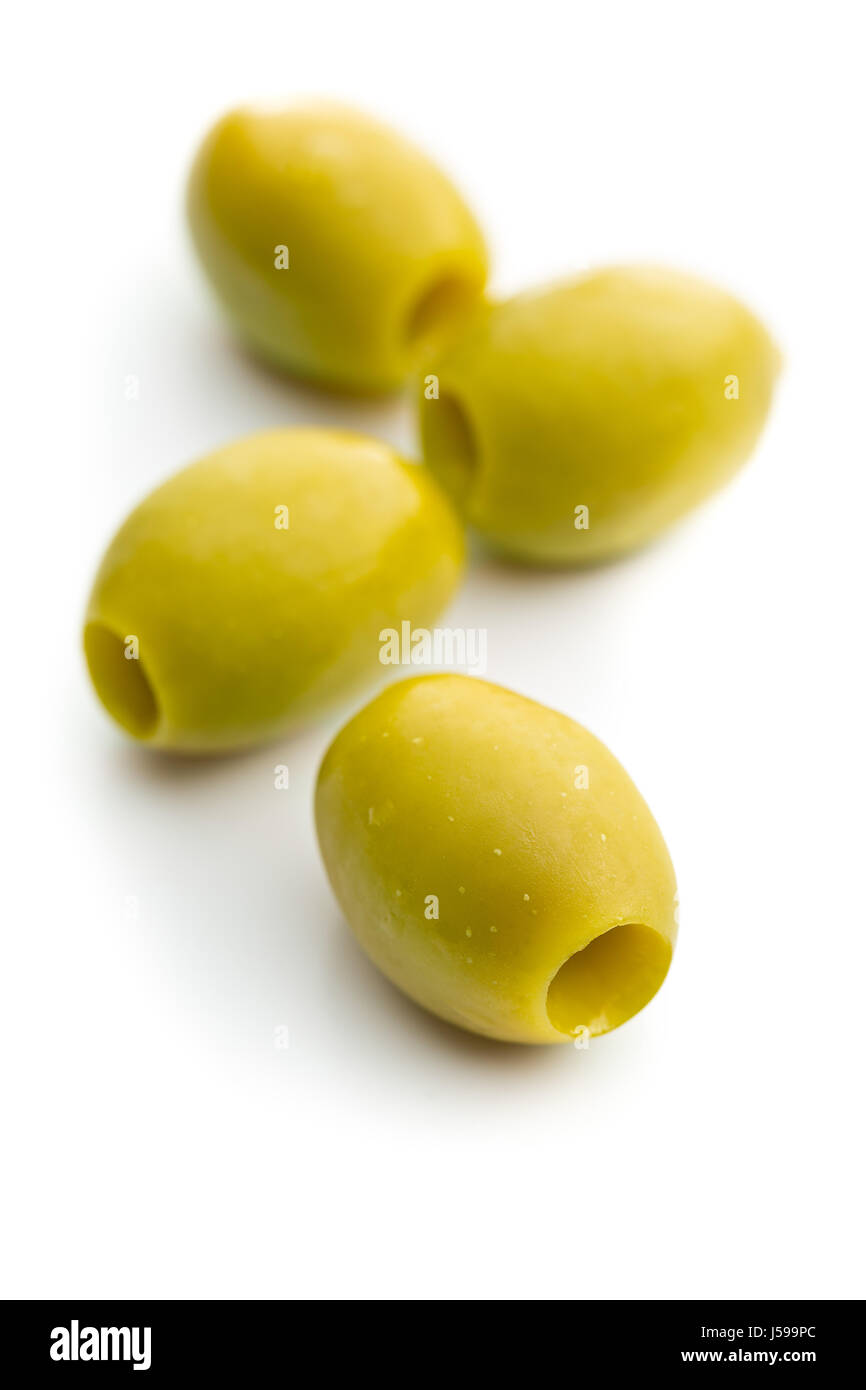 The green olives isolated on white background. Stock Photo