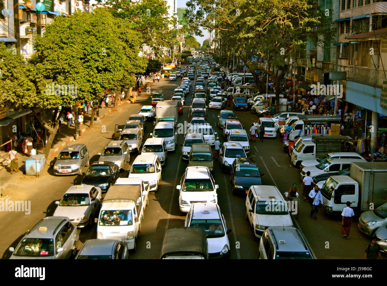 Heavy traffic in Yangon, Myanmar Stock Photo
