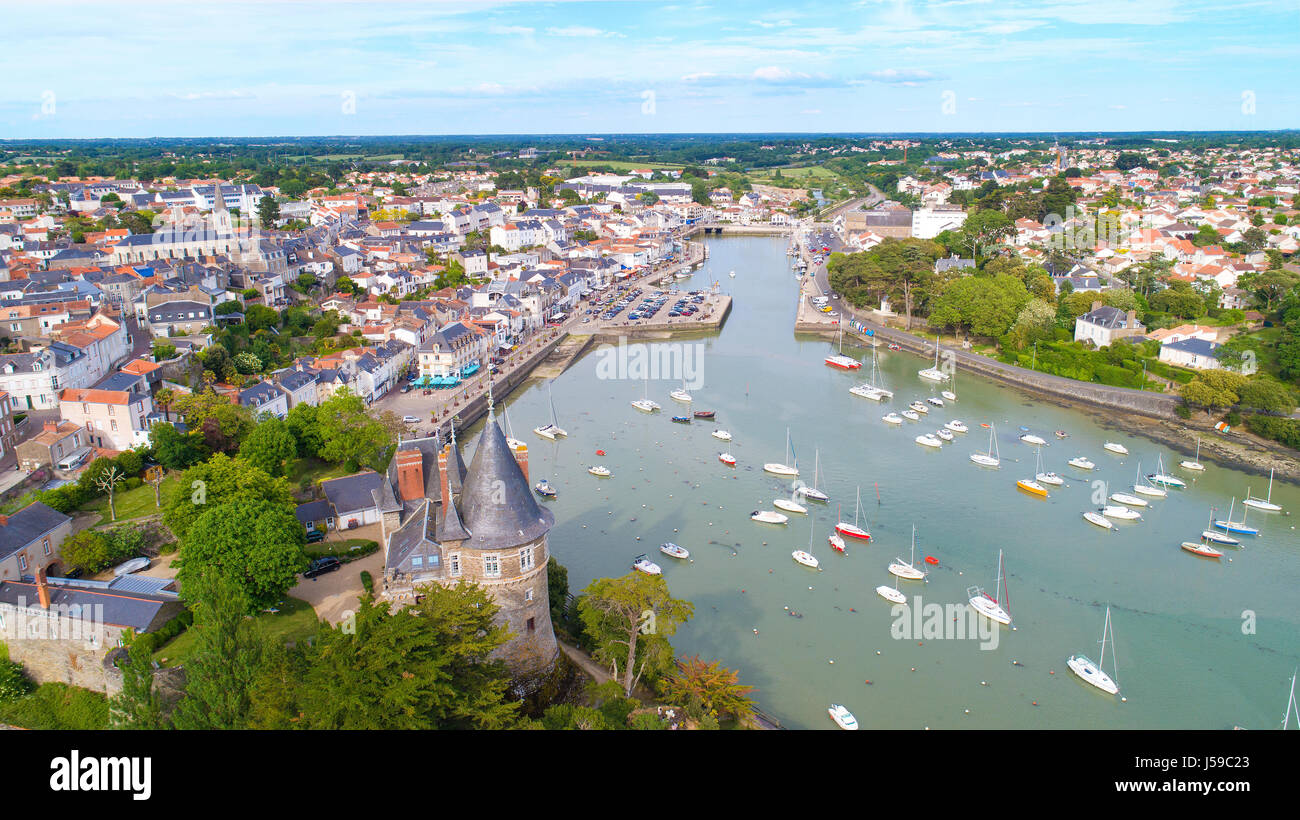 Aerial view of Pornic port and castle, Loire Atlantique, France Stock Photo