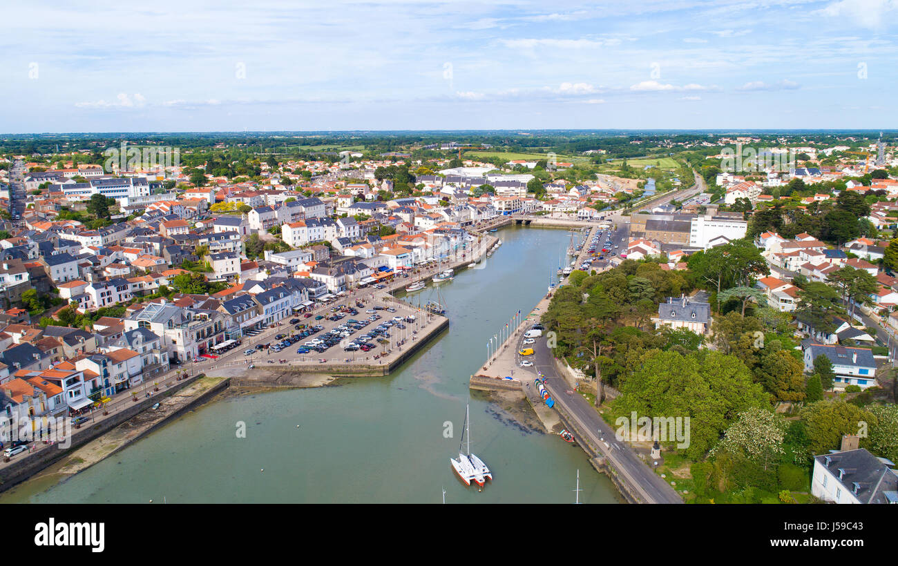 Aerial view of Pornic port and castle, Loire Atlantique, France Stock Photo
