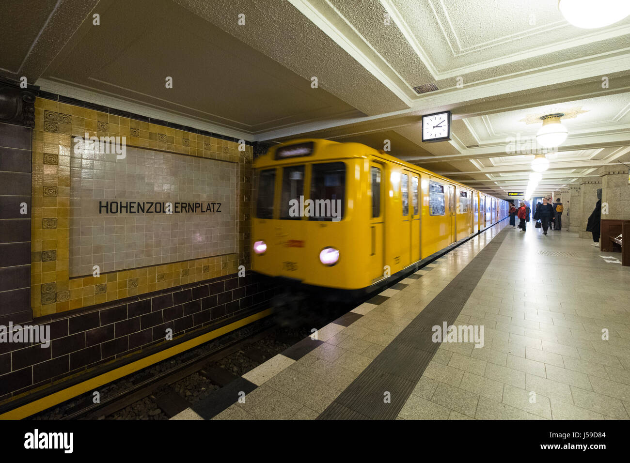 Train at Hohenzollernplatz U-Bahn underground railway station in Berlin, Germany Stock Photo