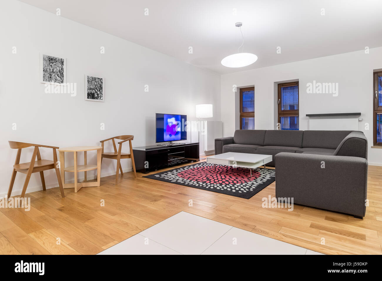 Picture of Cozy and bright living space with television screen in modern flat ...