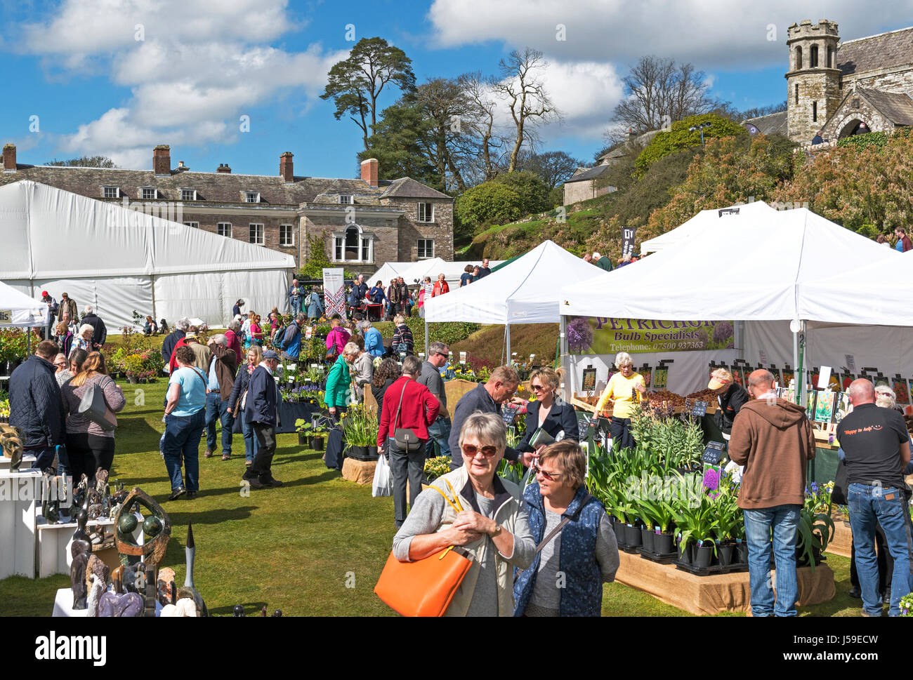 visitors to boconnoc house to enjoy the cornwall spring flower show, england, uk Stock Photo Alamy