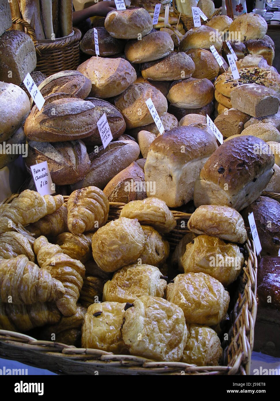 bread market stall team section selections selection weekly market marketplace Stock Photo