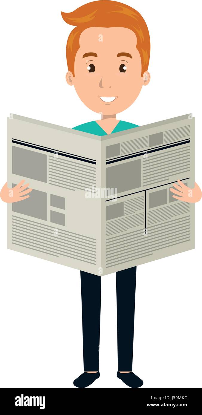 young man reading newspaper avatar character Stock Vector Image & Art ...