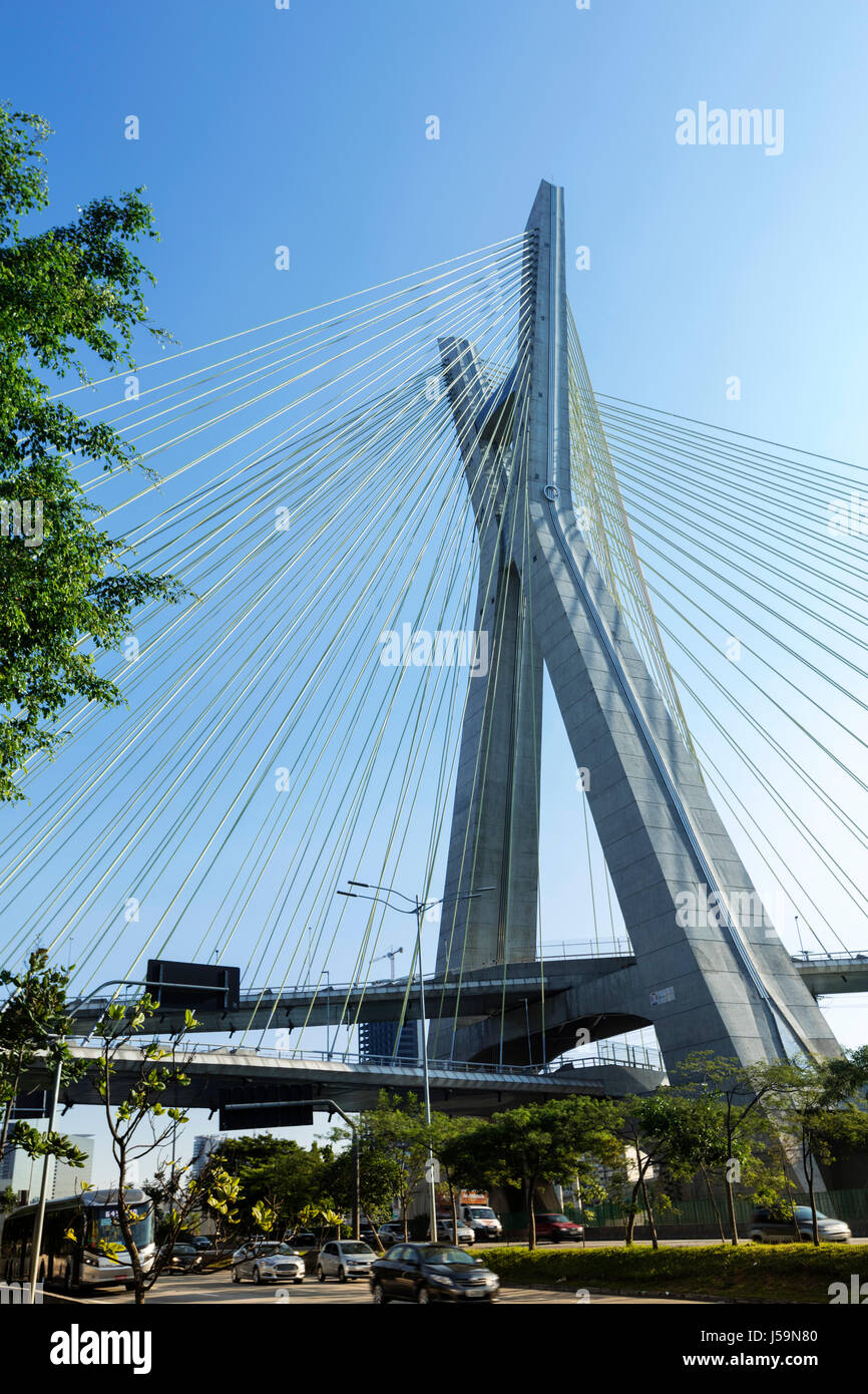 Octavio Frias de Oliveira bridge is a cable-stayed bridge in São Paulo Stock Photo